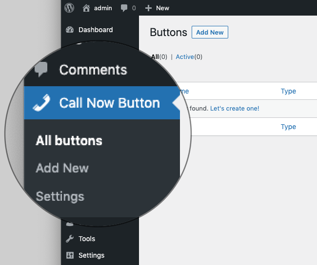 Find NowButtons in the side nav of your WordPress dashboard.