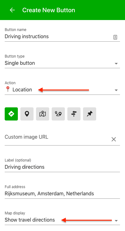 Selecting Travel Directions in the Web app interface