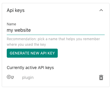 Generate a new API key for NowButtons