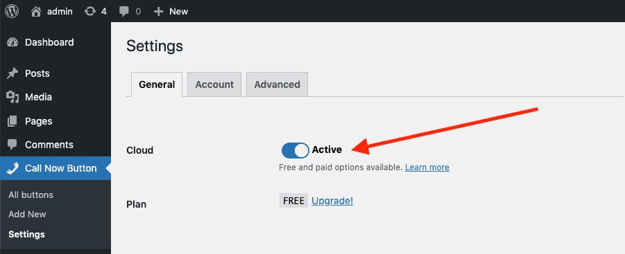 Click the toggle to activate NowButtons for WordPress.