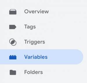 Google Tag Manager - Variables in the side menu.